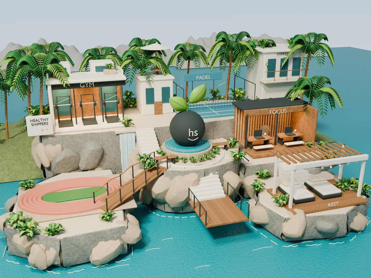 The coastal Shipyard: a running track, gym, padel court, workshop and places to rest.
